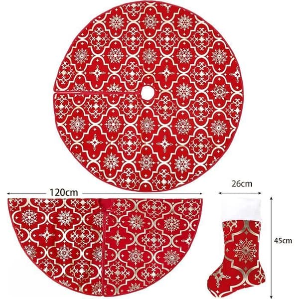 Juletrefotmatte - 120 cm - Rød - Treunderlag - Julestrømper 45 cm