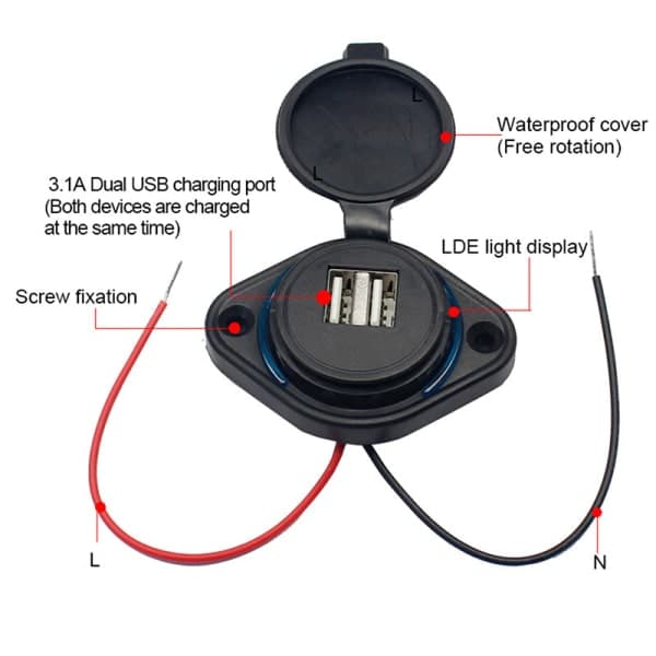 3.1A Dobbelt USB Oplader Biloplader Dobbelt Vandtæt Adapter Hvid