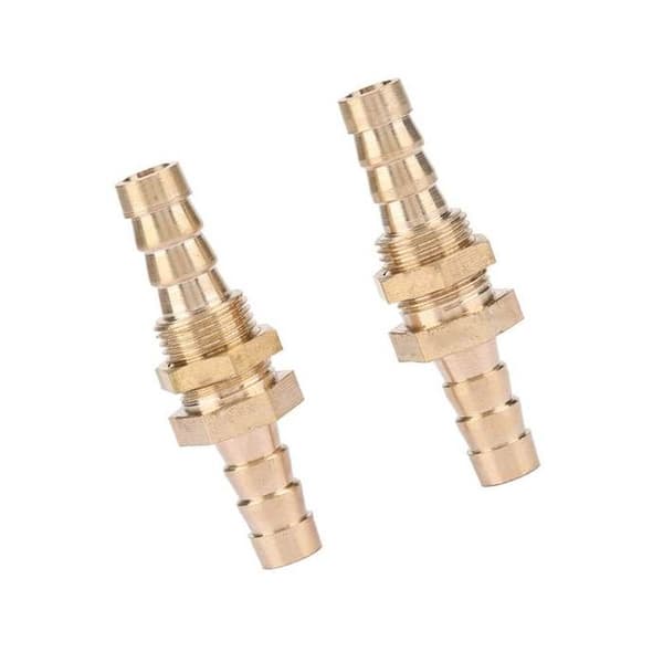 2 kpl messinkiliittimiä – 6 mm – kaksoispää – CNC/hydraulinen – luonnonmessinki