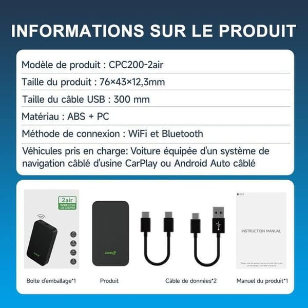 Trådløs Carplay-adapter - Carlinkit 5.0 - WiFi - Bluetooth - Android/iOS-kompatibel