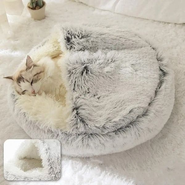 Afslappende grå donut-seng til små hunde og katte, angstlindring, 50 cm