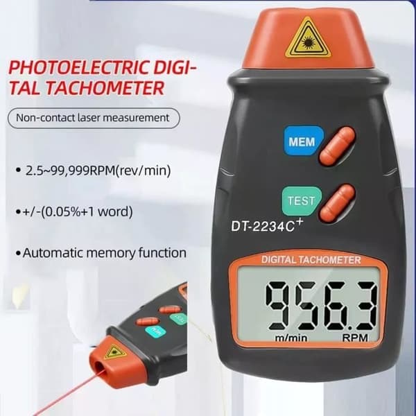 DT-2234C+ Digital Laser Tachometer - Høj Præcision - Grænselagring - Stort LCD-display