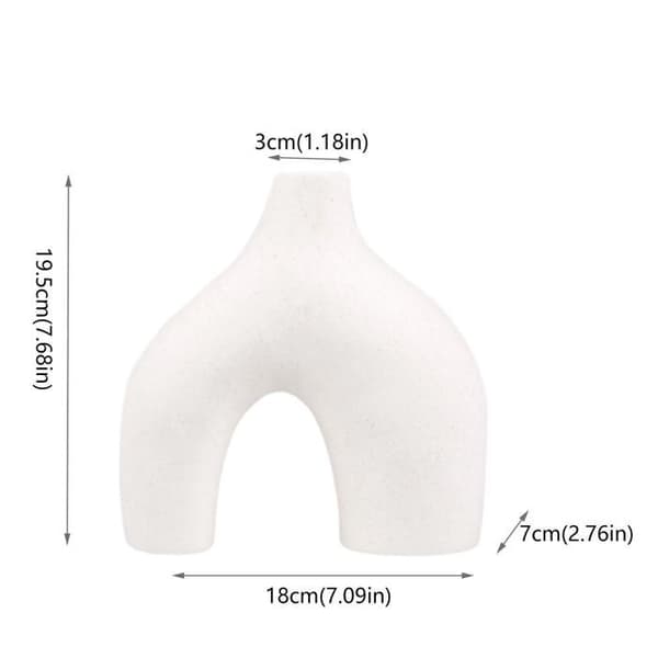 Sæt med 2 hvide keramiske vaser til en moderne og minimalistisk bohemeindretning; matte runde doughnut-formede vaser