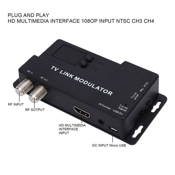 HDMI RF-modulator – 1080P PAL/NTSC – Konverterer til langdistanse koaksial – for CRT-er og konsoller