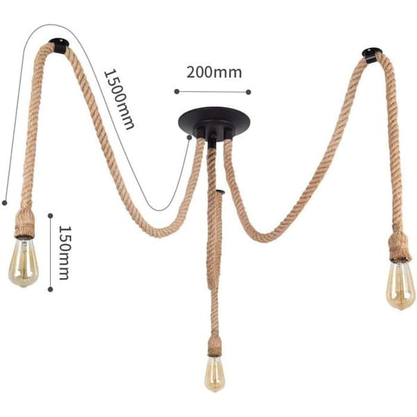 DIY Retro industriel hamptov lysekrone, 3-lys pendel, E27 fatning til retro loftslampe
