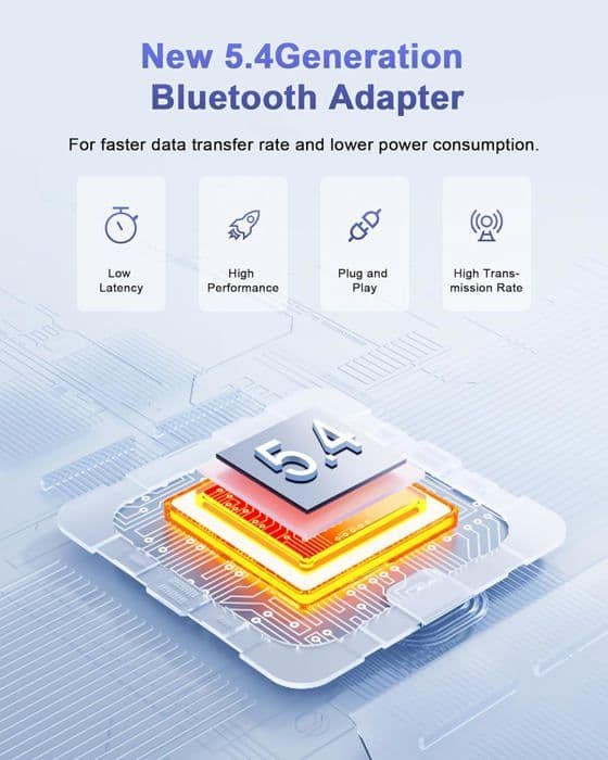 USB Bluetooth-adapter - 5.4 - Bluetooth-dongle - PC-kompatibel - Stabil lydoverførsel - Anti-interferens