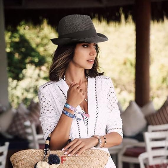 Dame solhatt, kort brem, Panama reisefedora, sommerhatt, sammenrullbar strandhette for kvinner UPF 50+