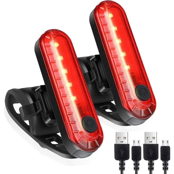 Sett med 2 ultra-lyse, USB-oppladbare LED-sykkelbaklys, IPX4 vanntett, 4 lysmoduser