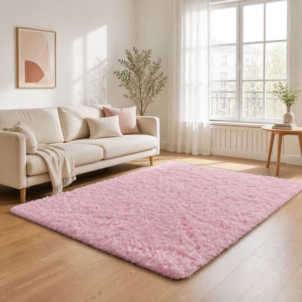 Mjuk, halkfri ryamatta, 4 cm tjock – allergivänlig polyester för vardagsrum och sovrum – 160 x 230 cm, rosa