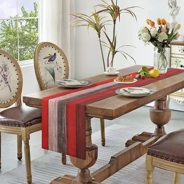 Rød bordløber, 33 x 183 cm, rektangulær, rustik retro landstil, lade træstruktur, linned