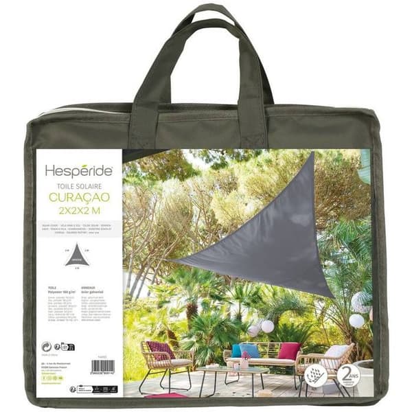 Trekantet \"Curacao\" solsejl, skifergrå, 2x2x2m, polyester - Hespéride
