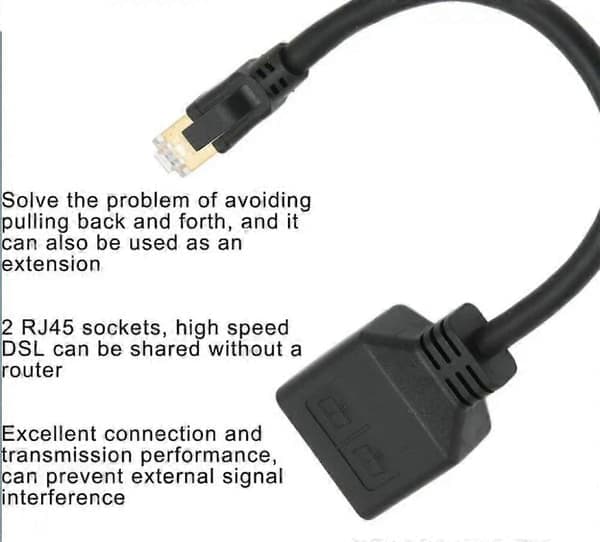 RJ45 Splitter Adapter, 1 til 2 Port RJ45 Netværk Ethernet Adapter Splitter, CAT8 Netværkskabel Splitter Adapter til Hjemmekontor