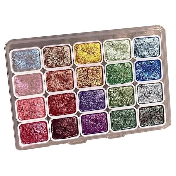 20 Farver Akvarelmaling Sæt, Metallisk Akvarelmaling Sæt, Glitter Akvarel Solid Farveboks