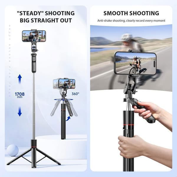 Selfie-stang, 67-tommer justerbart stativ til telefon og selfie-stang til live gruppebilleder