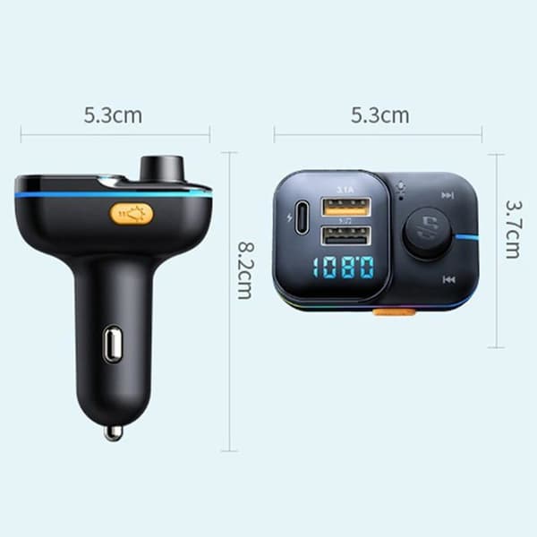 Bil FM-sender, Bluetooth 5.0 Trådløs MP3-afspiller, Bilradioadapter, PD3.0 Type C 20W+QC3.0, Hi-Fi Lyd
