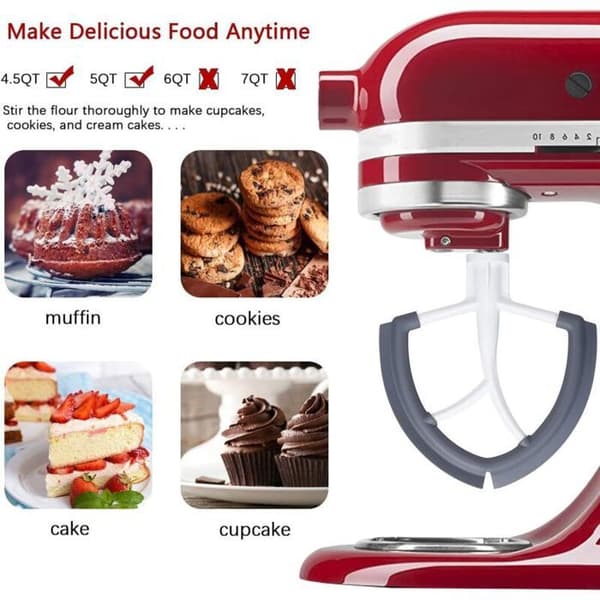 Fladpisker til KitchenAid røremaskine, fladpisker med fleksibel kant, KitchenAid røremaskinetilbehør (4,5 til 5 quarts)