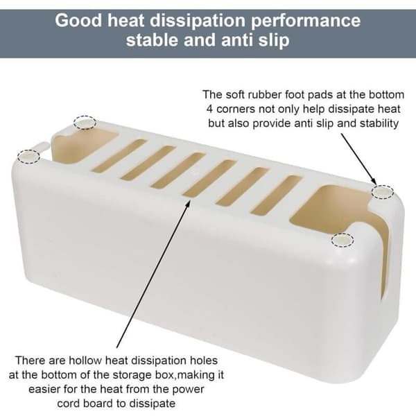 Kabelbox 34x13x14cm – Brandhämmande ABS – Ventilationsöppningar för säkerhet – Halkfria gummifötter
