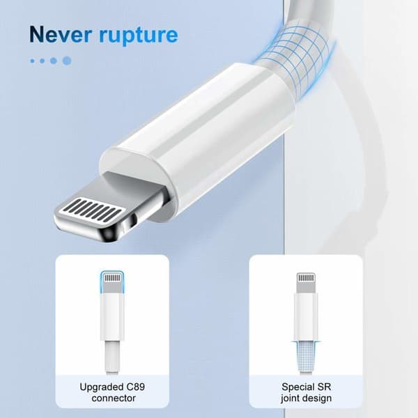 2-pack Apple MFi-certifierade laddningskablar för iPhone, 2m, 2-meters Lightning till USB-kabel, snabbladdning för iPhone.