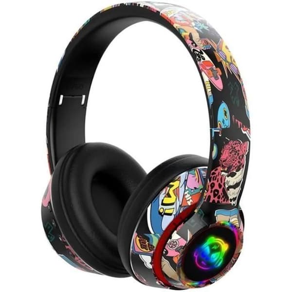 Sammenfoldelige Graffiti Bluetooth Trådløse Stereo Hovedtelefoner med LED Lys, Sort