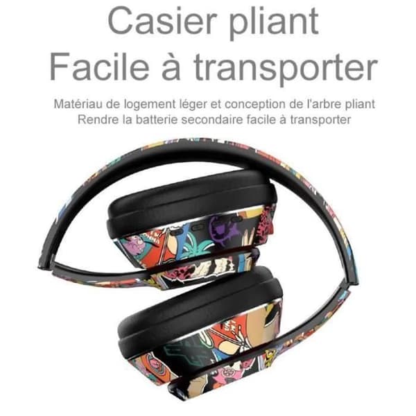 Vikbara Graffiti Bluetooth Trådlösa Stereohörlurar med LED-ljus, Svart