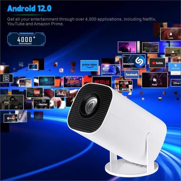 Miniprojektori - Mini - Android 12 - WiFi 6 - Bluetooth 5.0 - 180° kierto