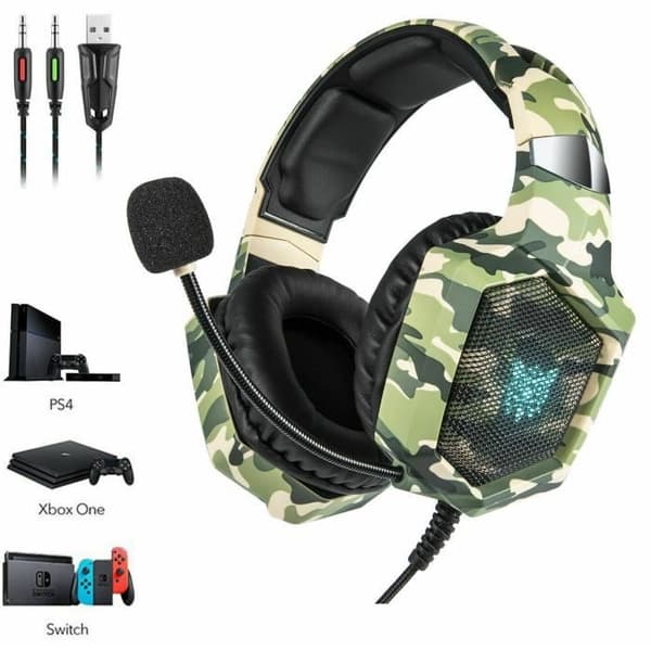 Kablet Gaming Headset - USB 3.5mm - Støjreducerende Mikrofon - LED