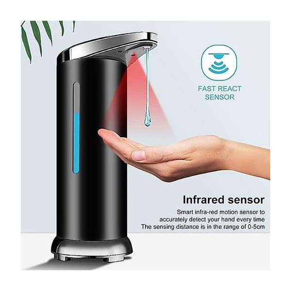 Automatisk såpedispenser i rustfritt stål, berøringsfri desinfeksjonsmiddel med infrarød sensor, bryter og svart base