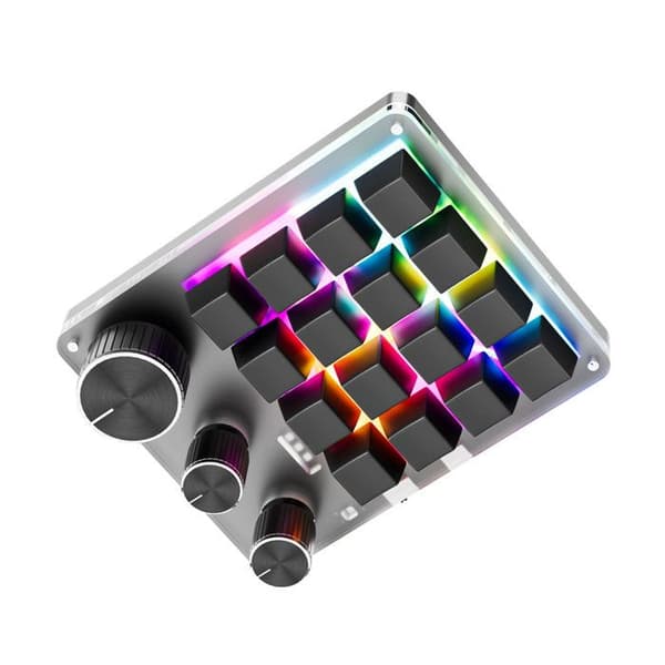 Mini programmerbart tangentbord – 16 tangenter, 3 knappar – Anpassningsbart för ritning, genvägar, spel – USB-C svart