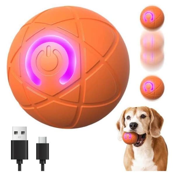 Smart interaktiv hundleksak, USB-laddning, oförstörbar hundleksak med vibration och studs (orange)