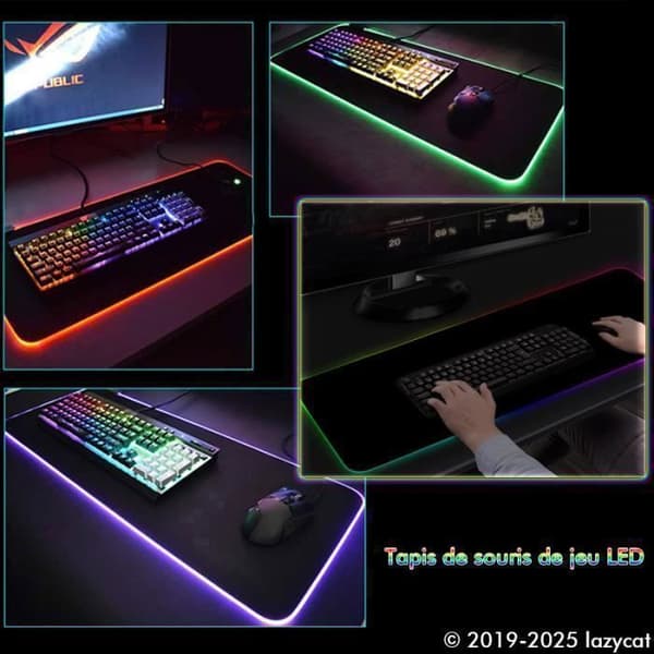 Gamingmusematte - LED - 800x300mm - Sklisikker - 10 Lysmoduser - Naturgummi