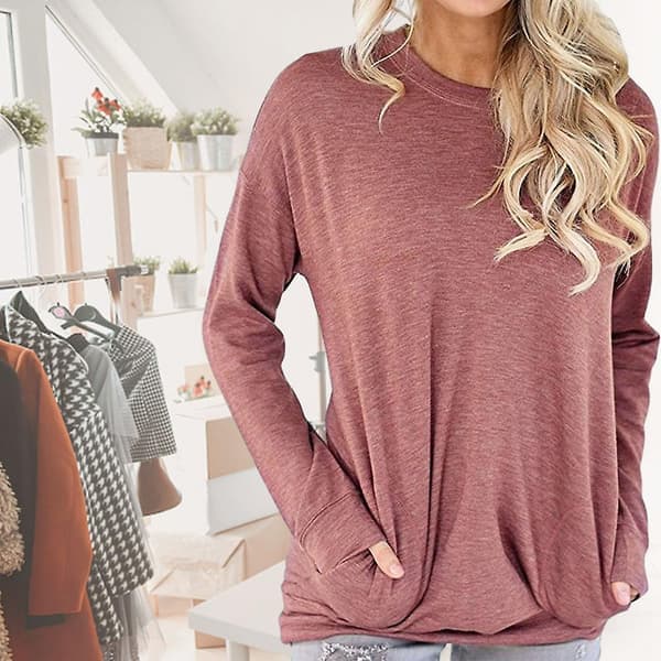 Rundhals Langærmet Letvægts Tynd Hudvenlig Pullover Top til Pendling Sort Black L