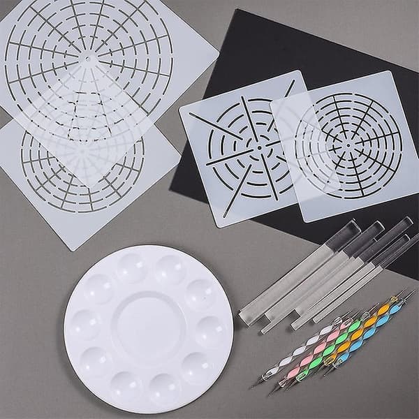 Mandala Art Dotting Tools 18-sæt Inklusive 4 Mandala Stencils, 8 Akrylpinde, Farvepalet, 5 Dobbeltsidede