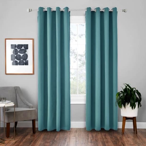 Gardin - Imitert silke - 135x220 cm - 2 paneler - Blågrønn - Lystett