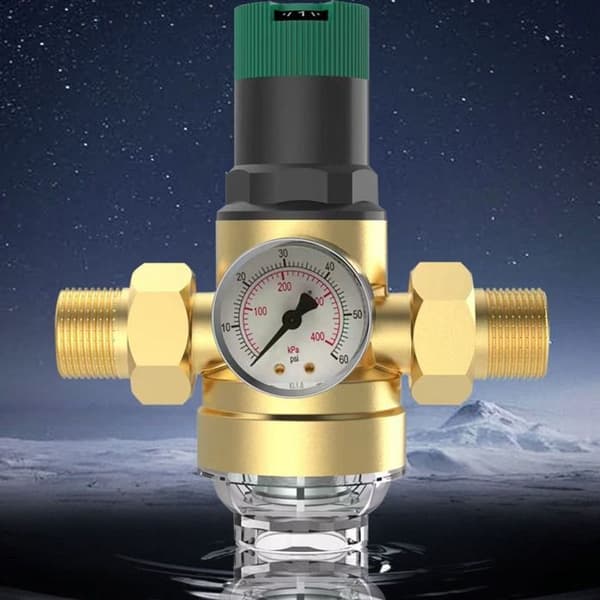 Vattenreduceringsventil, DN20 3/4 tums mässingstryckregulator, justerbar tryckregulator med tryckmätare