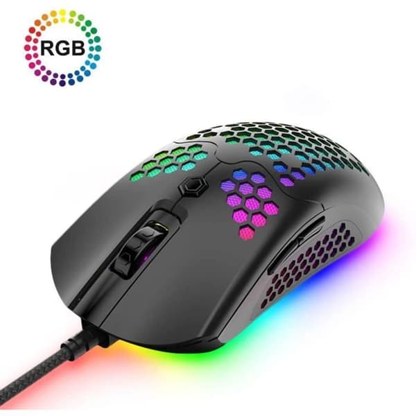 Kablet gamingmus, ultralet honeycomb-vævet overflade, 11 RGB-baggrundsbelyste, programmerbare 7 knapper, sort