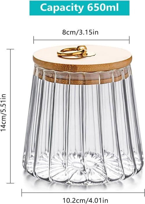 Lufttäta förvaringsburkar - Kronbladsdesign - Set om 2, 650 ml - Borosilikatglas - Bambulock