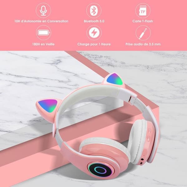 Trådløse ørepropper - Uplayteck - Sammenleggbare Bluetooth-hodetelefoner - Innebygd mikrofon - Støyreduserende - Rosa