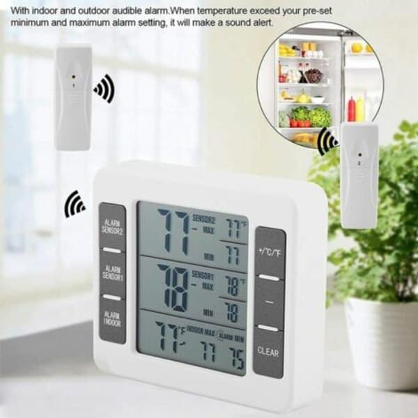 Trådlös kyl- och frytermometer med larm, min/max-display, digital sensor