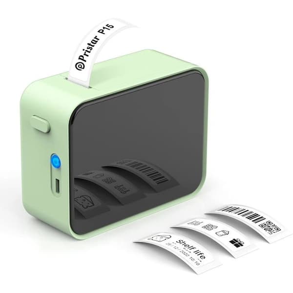 Bluetooth Etiketmaskine, P15 Mini Selvklæbende Etiketprinter, APP-forbindelse, Kompatibel med iOS og Android til Hjemmet (Grøn)