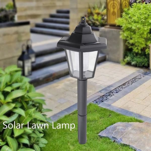 Sekskantet solcellelampe – 12,6×46 cm – Klassisk havesti belysning – Hvid/Sort