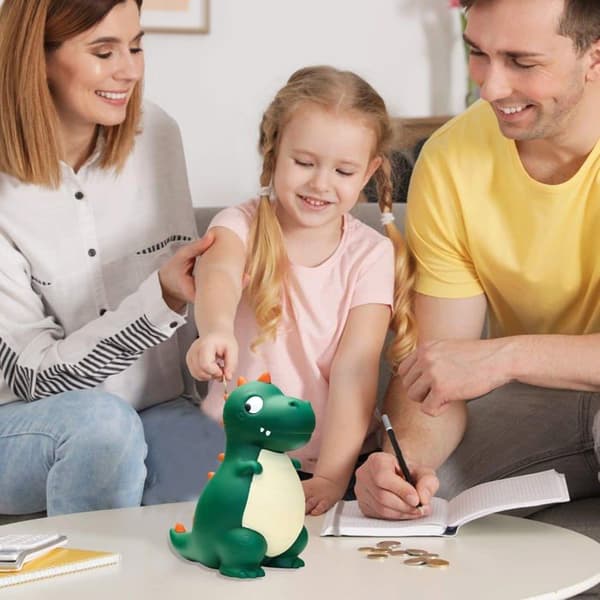 Dinosaur Sparebøsse for Barn - Dåpsgave for Jenter og Gutter - Trygt PVC-materiale - Bra for Dekor (Grønn)