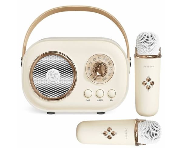 Mini Karaoke for barn, bærbar Bluetooth-høyttaler med 2 trådløse mikrofoner, leker for gutter og jenter