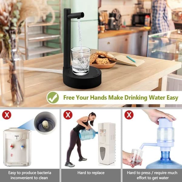 6-lagers smart skrivbordsvattendispenser för 5-gallons vattenflaskor, USB-laddning (svart)