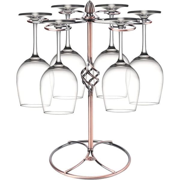 Vertikalt vinglassstativ med 6 kroker, benkeplate vinglassholder (bronse)