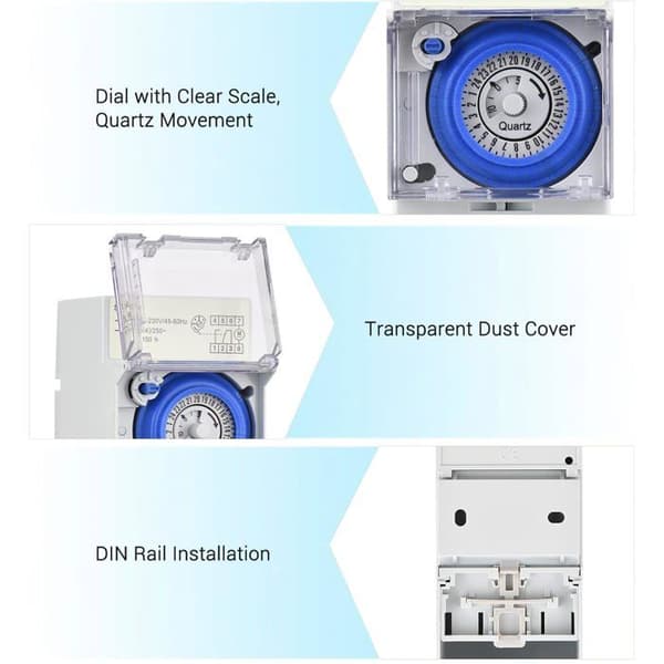 24-timers mekanisk timer, AC 110-230V, 30-minutters interval, 48 ON/OFF-cyklusser, programmerbar elektrisk timer-kontakt