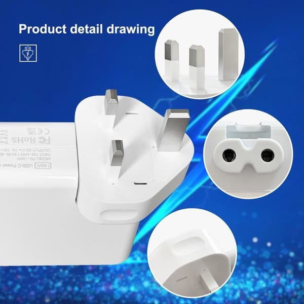 AC-adapter, britisk lader, reserveplugg, omformer, standard 3-pinners veggplugg