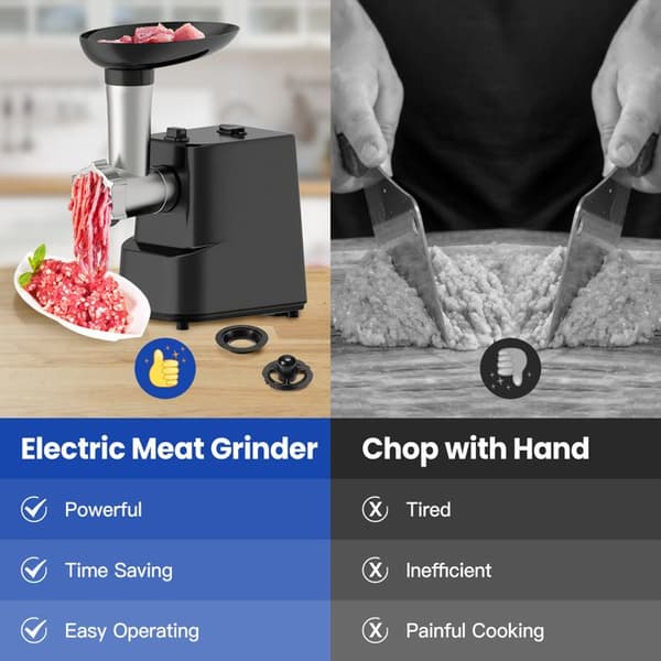 Elektrisk köttkvarn - Professionell grönsakshackare - 700W - 4 blad & korvsats - Backfunktion - Köttkvarn