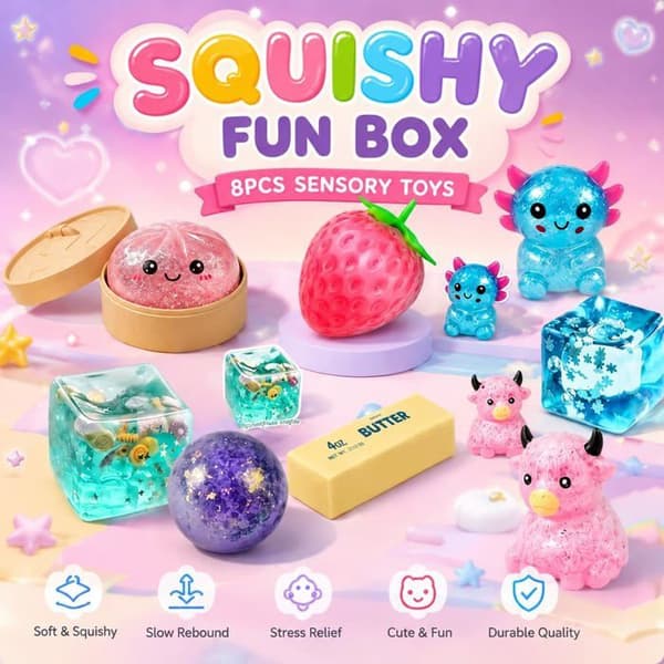 8-delad Squishy Mystery Fun Box - Jordgubbsformade Dumpling Stressbollar - Söt Långsamt Stigande Sensorisk Leksak
