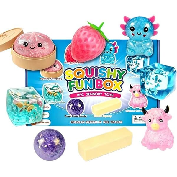 8-delad Squishy Mystery Fun Box - Jordgubbsformade Dumpling Stressbollar - Söt Långsamt Stigande Sensorisk Leksak