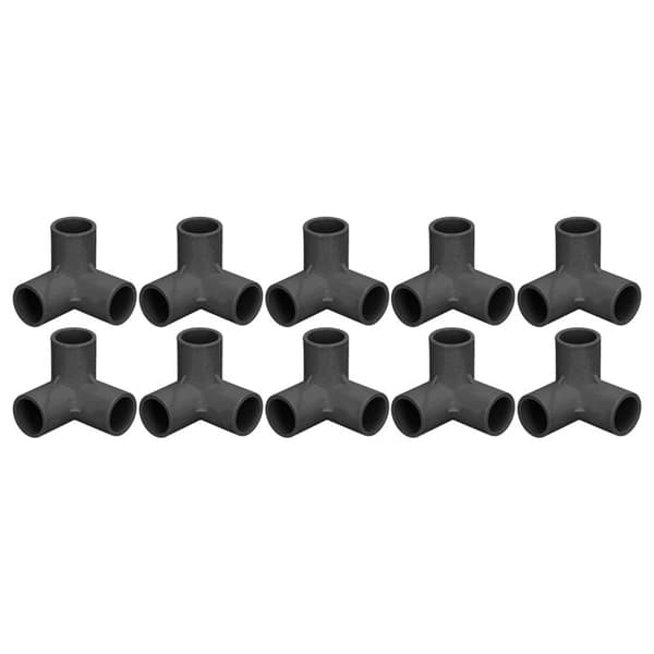 10 stk. 3-vejs PVC T-stykke – 90° vinkel 25 mm – Robust fitting – til rør, drivhuse, telte, møbler – Sort
